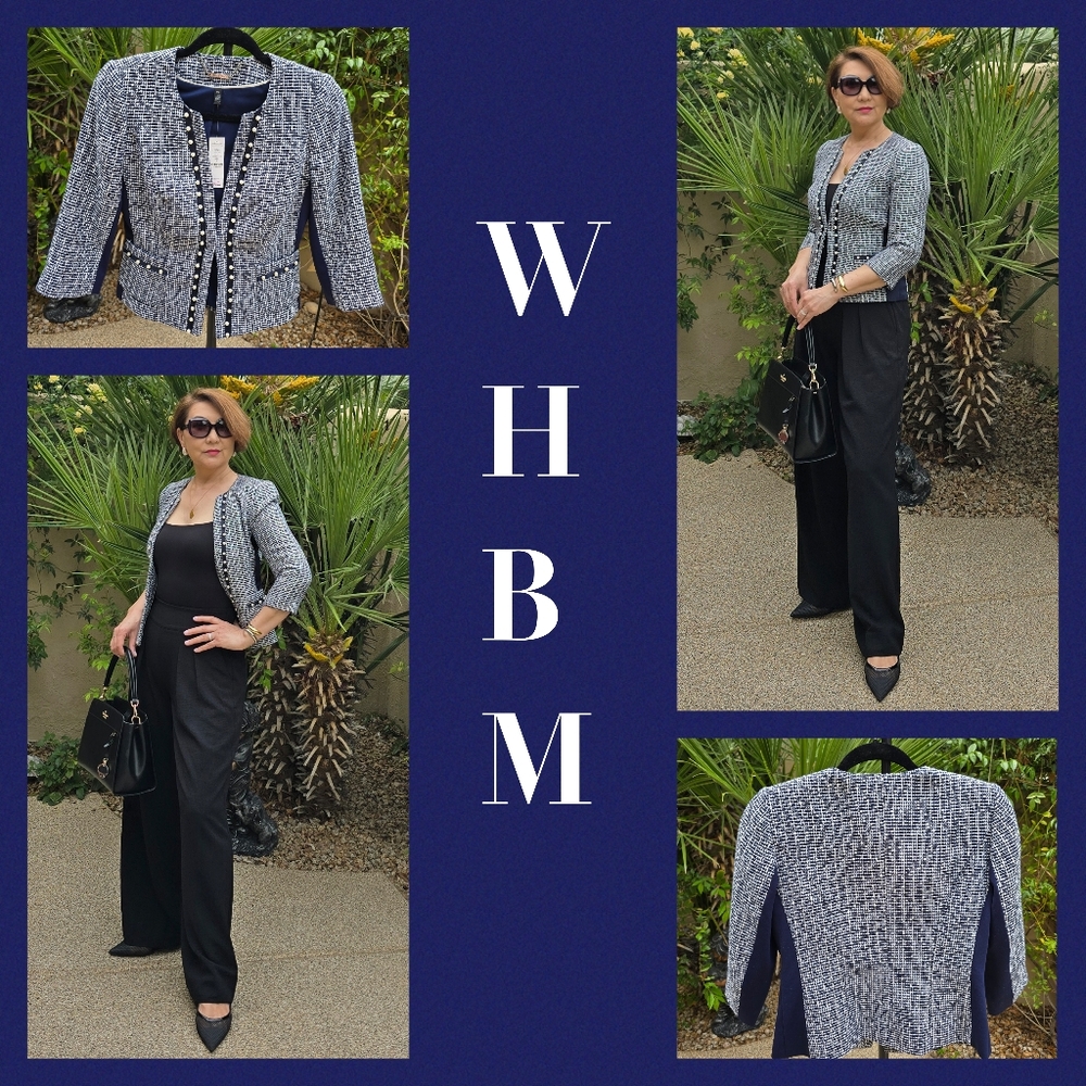 NWT WHBM Embellished with Faux Pearls Tweed Jacket